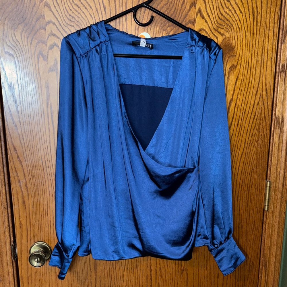 Kut from the Kloth Deep Blue Satin Blouse